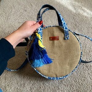 Fun summer burlap canvas linen crossbody tropical vacation bag